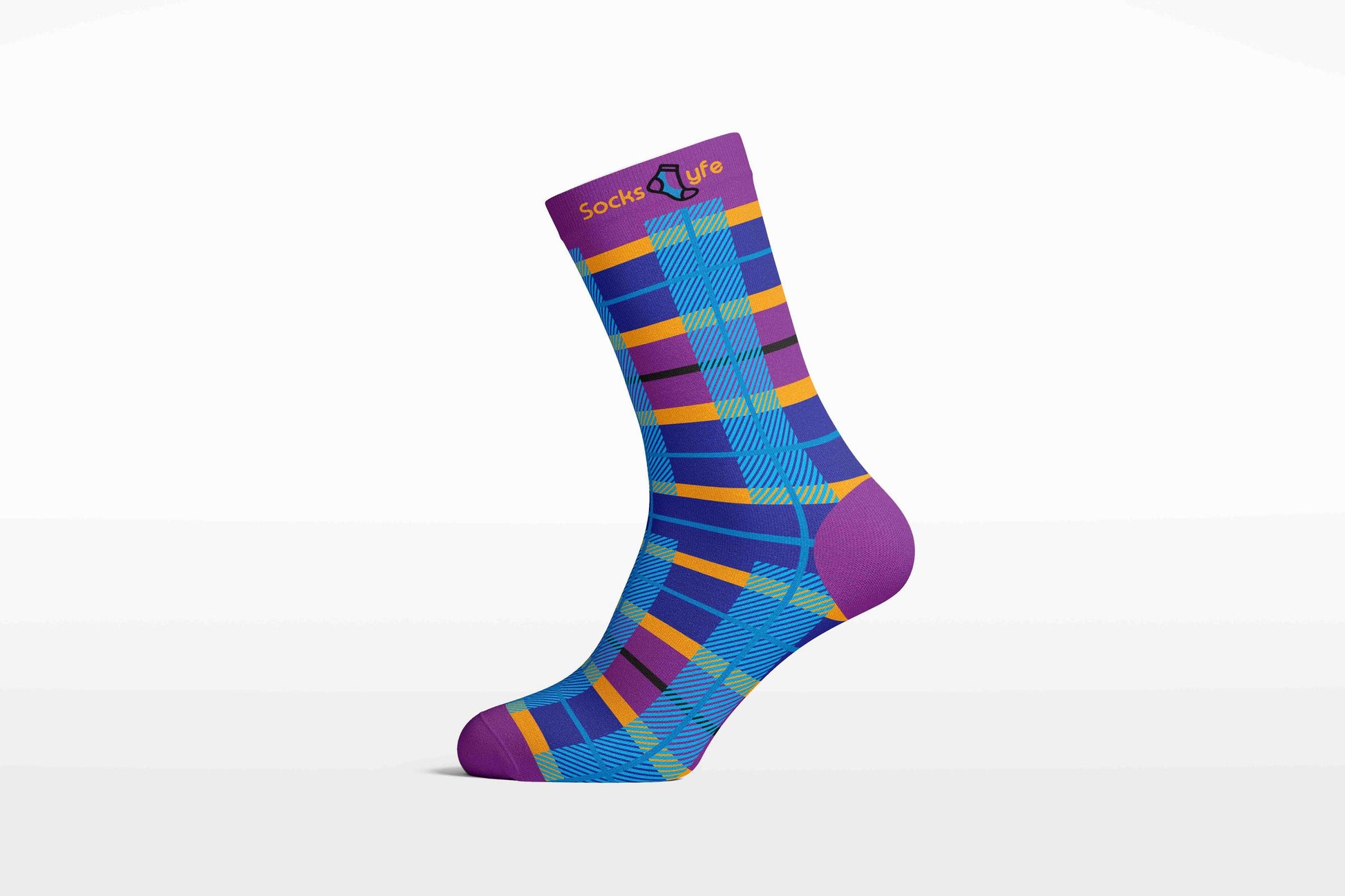 Blue and purple socks with bold two-tone design – Socks Lyfe