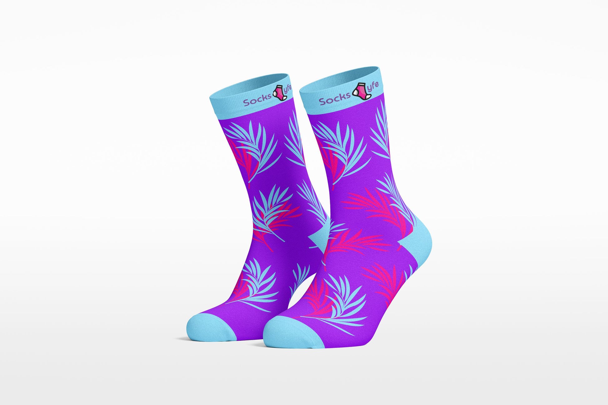 Purple and light blue socks with modern color-block design – Socks Lyfe